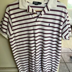 Polo Ralph Lauren Striped Polo Shirt - White and Burgundy